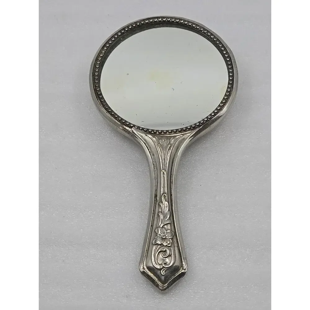 Vtg Bushkill Falls Handheld Mirror Silver Tone w/Small Hidden Back Compartment
